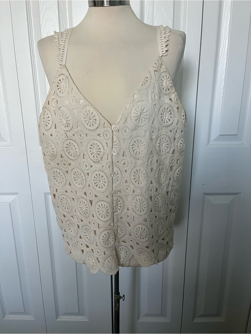 Impressions Cream Crochet Lace Camisole Tank Top